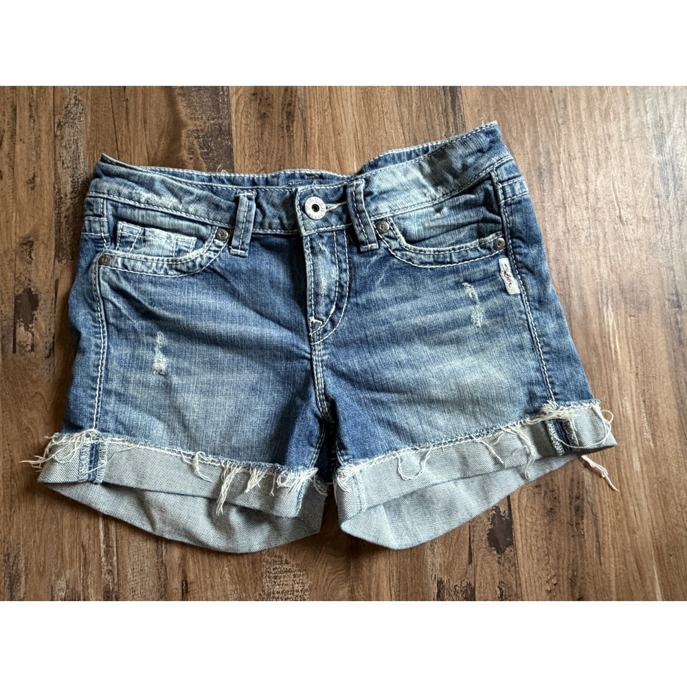 Silver Jeans Toni 3 ½ Women's Blue Distressed Cuffed Frayed Shorts Size W27"